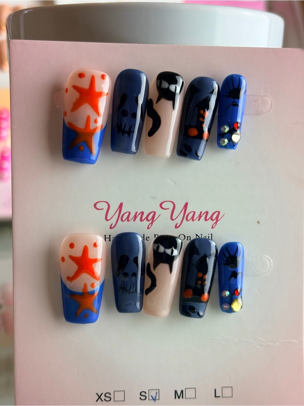 Blue & Orange Halloween Nail Set Small size